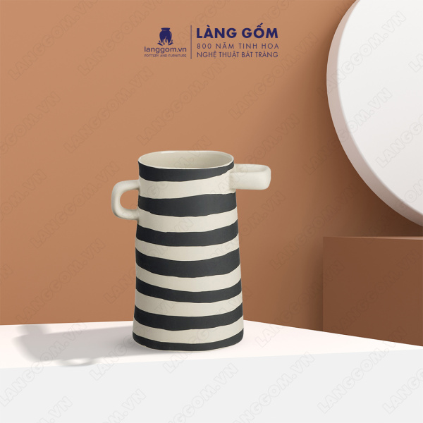 Lọ hoa Men mát có tai họa tiết kẻ ngang