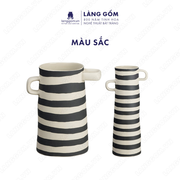 Lọ hoa Men mát có tai họa tiết kẻ ngang