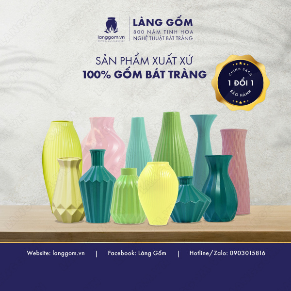 Lọ hoa Men mát bầu khía