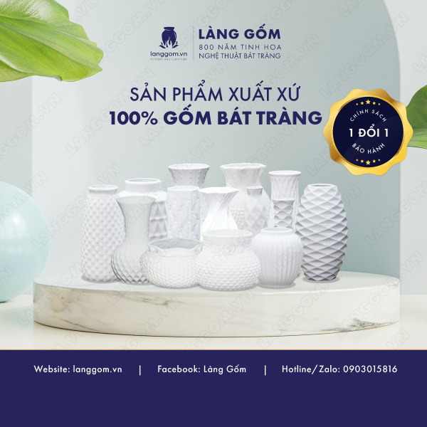 Lọ hoa Men trắng chai lá