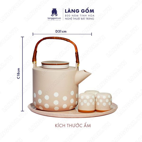 Bộ ấm chén màu hồng chấm bi