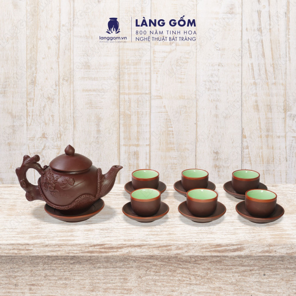 Bộ ấm chén Men mộc kiểu gốc cây màu nâu