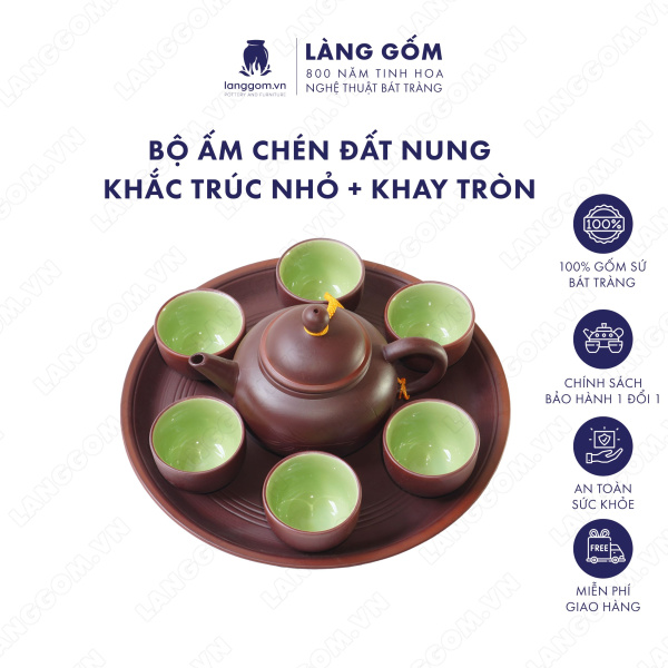 Bộ ấm chén Men mộc khắc trúc nhỏ