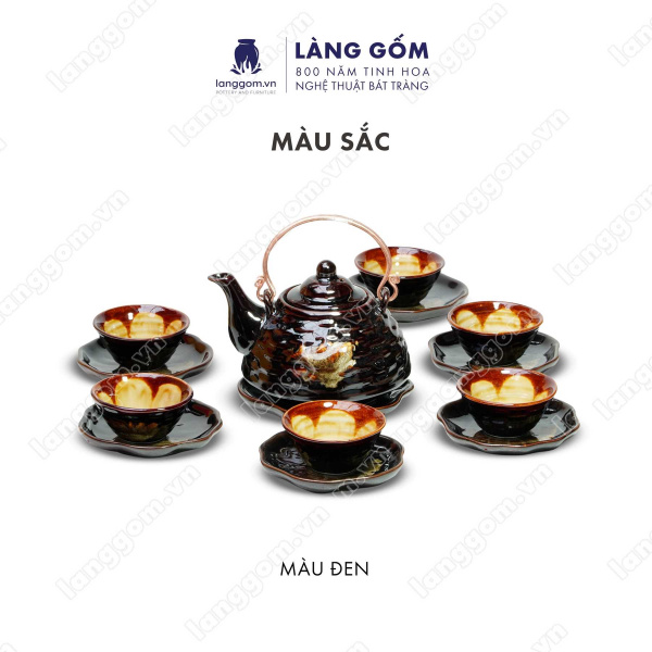 Bộ ấm chén Men hỏa biến giỏ cá - Gốm sứ Bát Tràng