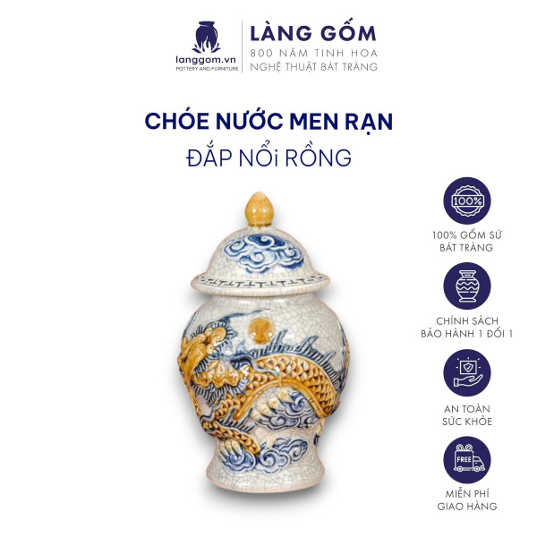 Chóe men rạn đắp nổi rồng cao 19 cm, 17.5 cm, 16.5 cm