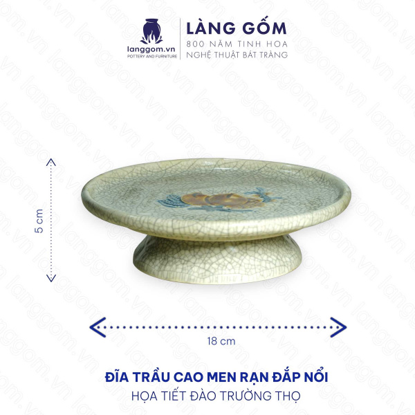 Đĩa trầu men rạn đắp nổi họa tiết Sen, Rồng