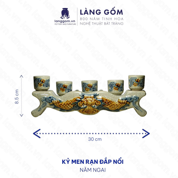 Kỷ ngai, kỷ cong, bộ ly nước thờ cúng Men rạn đắp nổi Rồng, Sen tinh xảo, bộ 3 hoặc 5 chén