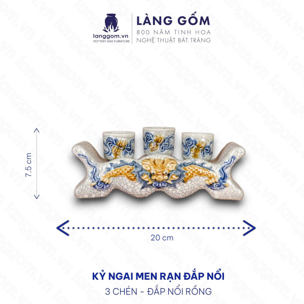 Kỷ ngai, kỷ cong, bộ ly nước thờ cúng Men rạn đắp nổi Rồng, Sen tinh xảo, bộ 3 hoặc 5 chén