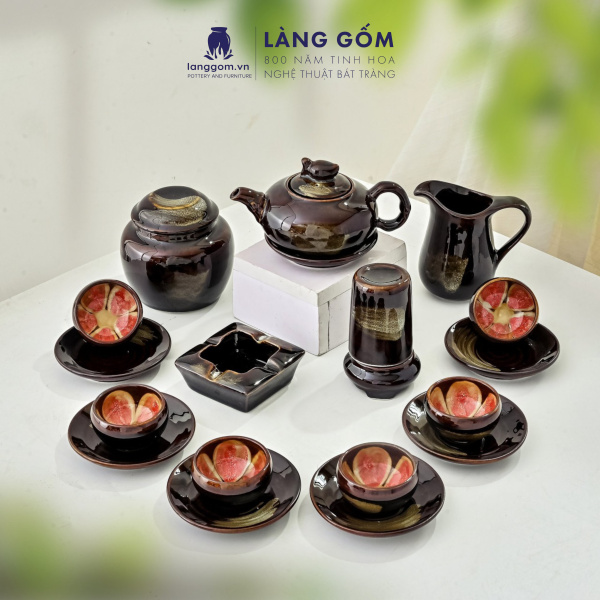 Bộ ấm chén Men hỏa biến rùa - Gốm sứ Bát Tràng
